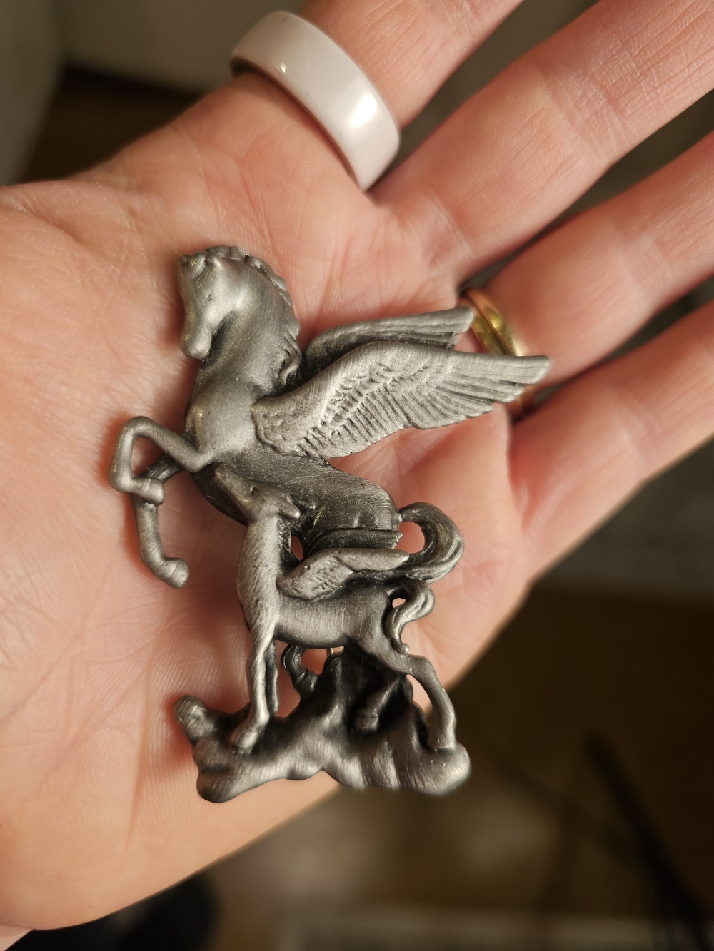 Pewter Pegasus Winged Horse Brooch - Unbranded